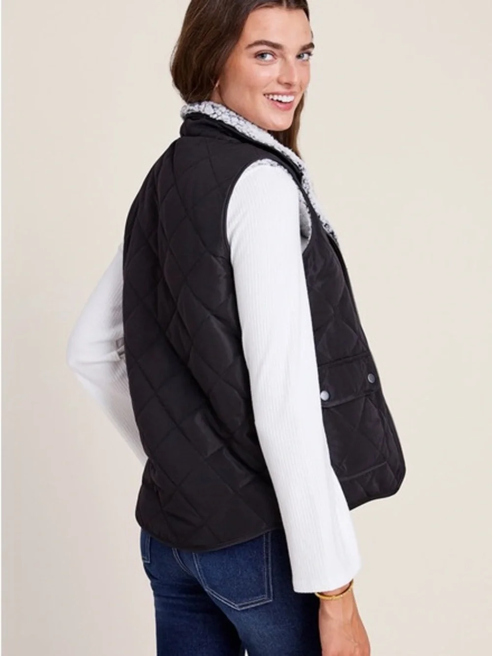 Gorpcore‎ Outdoor Quilted Vest Sherpa Size L Granola Girl Camping Hiking Warm